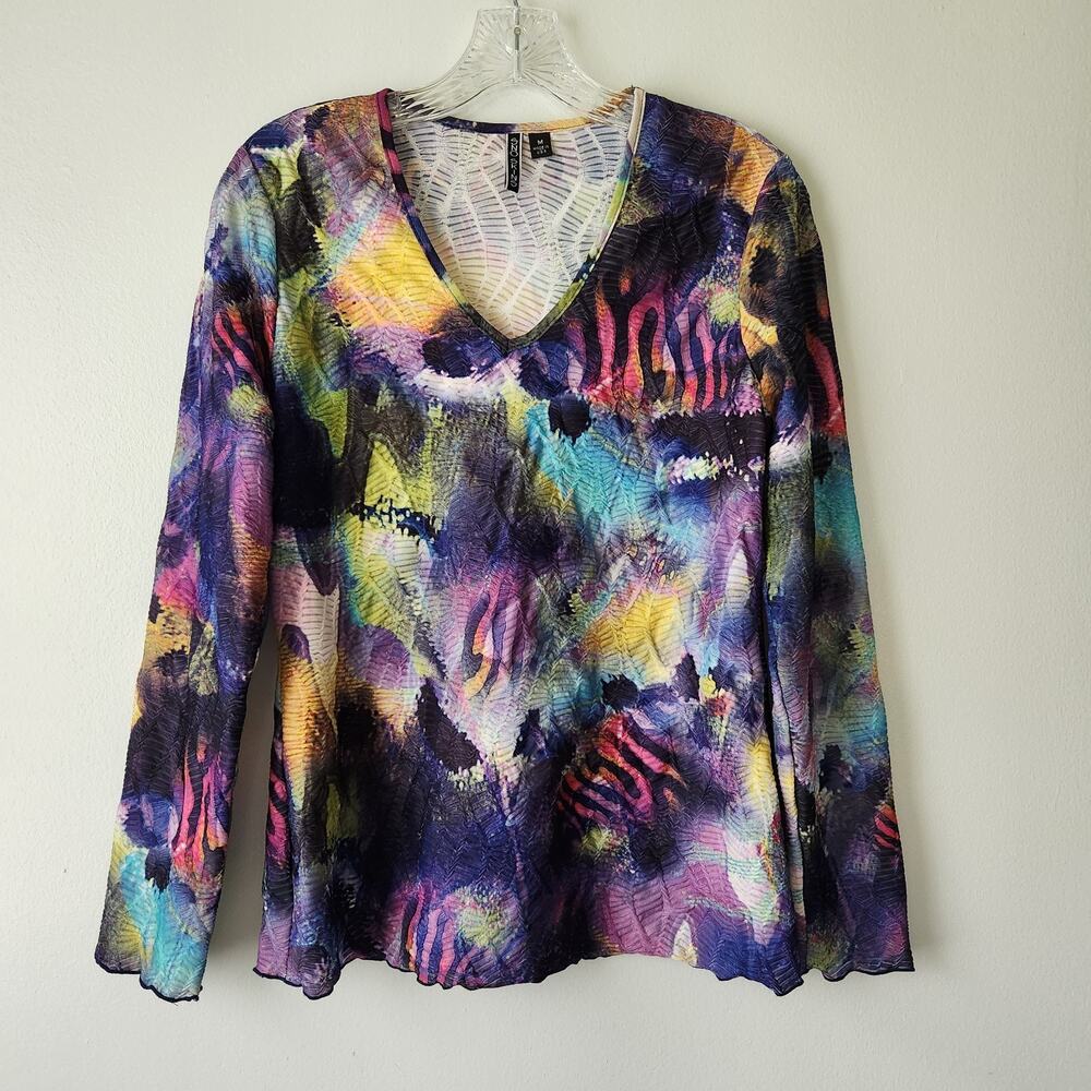 Sno Skins Top Women M Black Multicolor Abstract Art To Wear Casual Luxury Resort